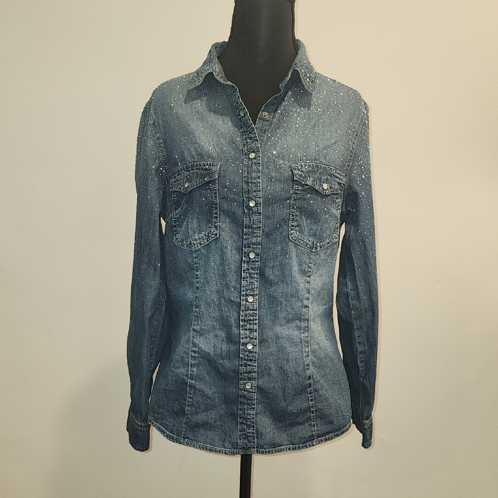 Fitted  Jean Shirt With Rhinestones